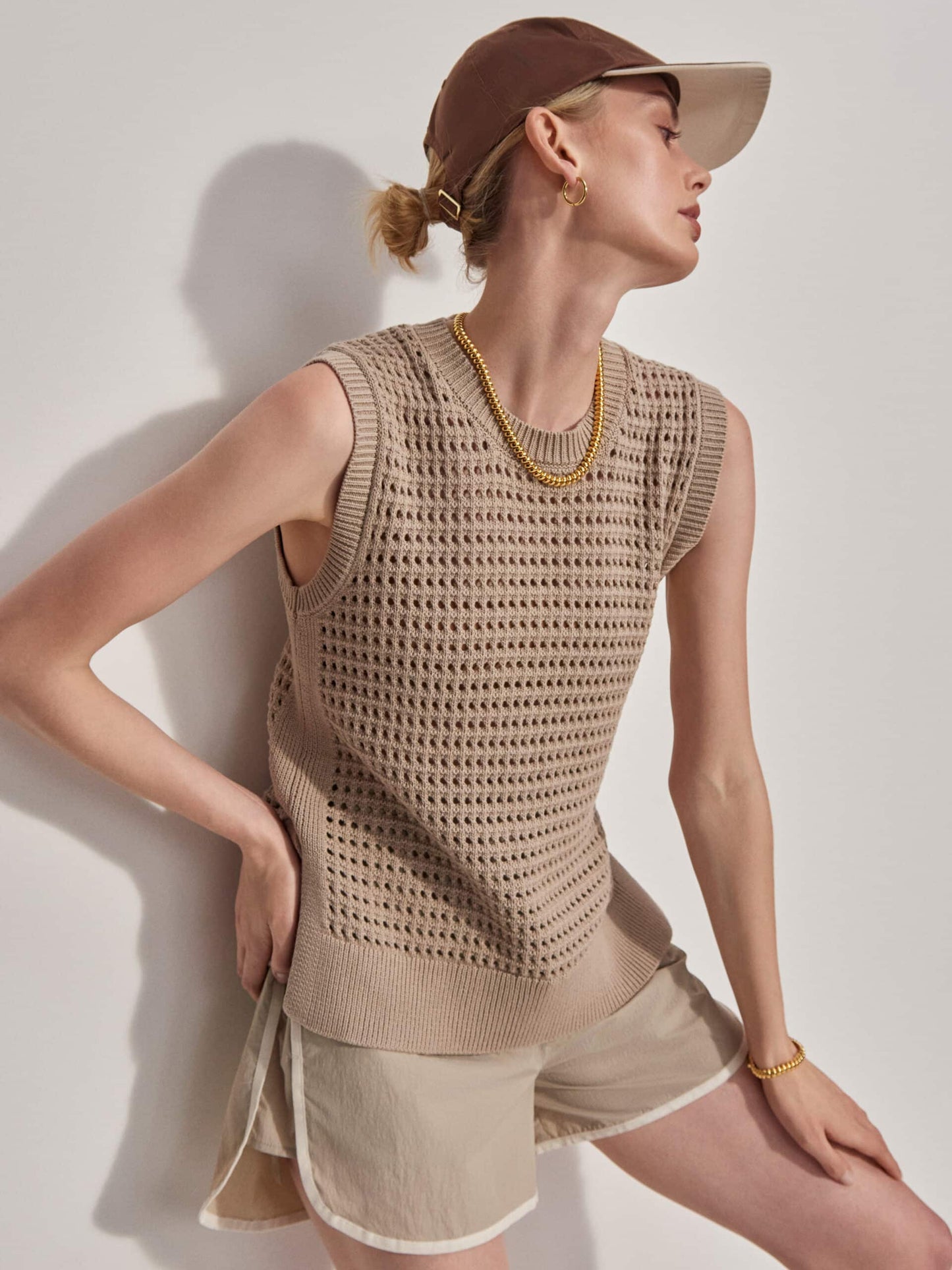 Var01994 Darin Longline Knit Tank Cashmere Stone 233