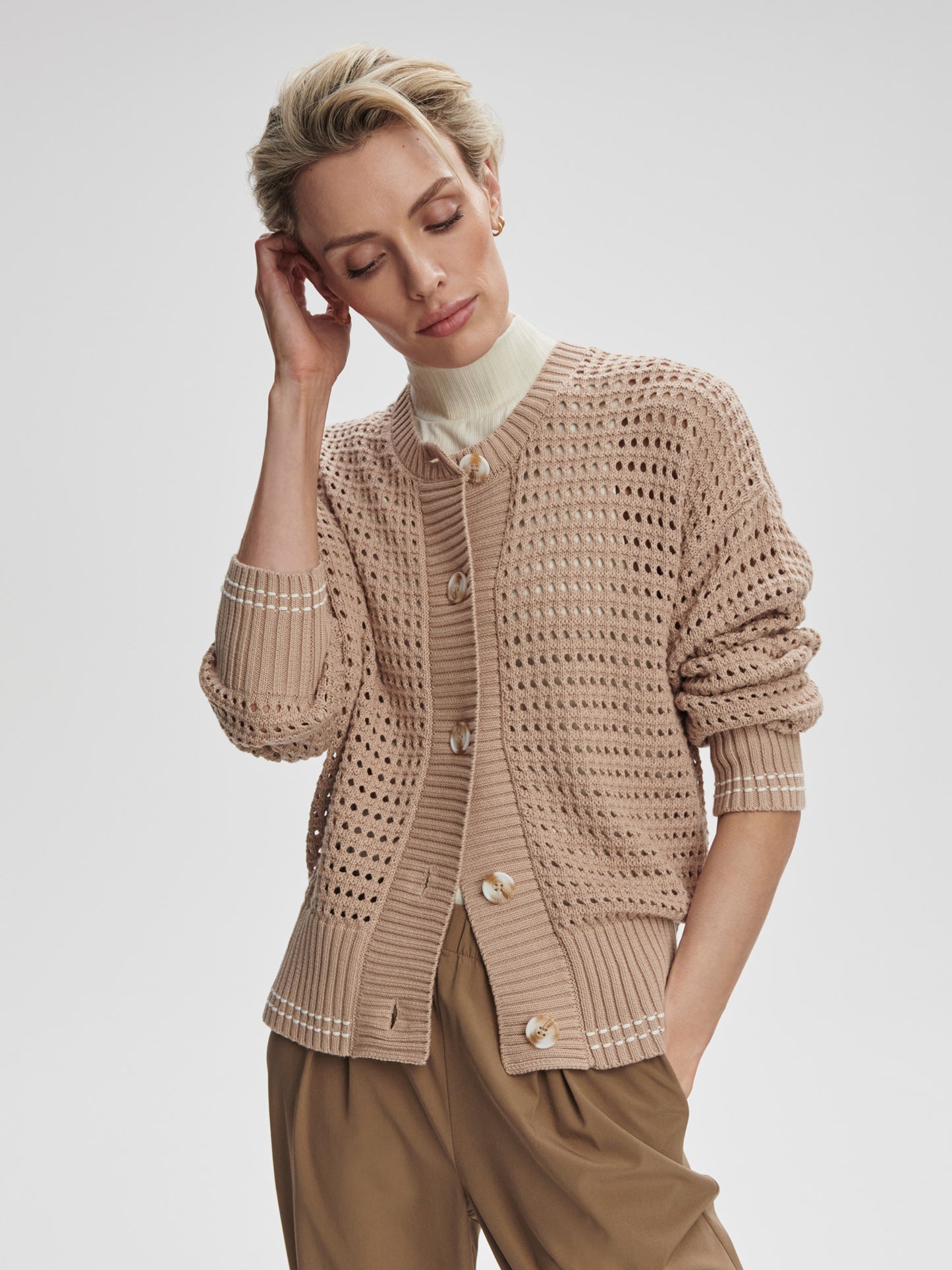 Kris Relaxed Fit Knit Jacket - Light Taupe