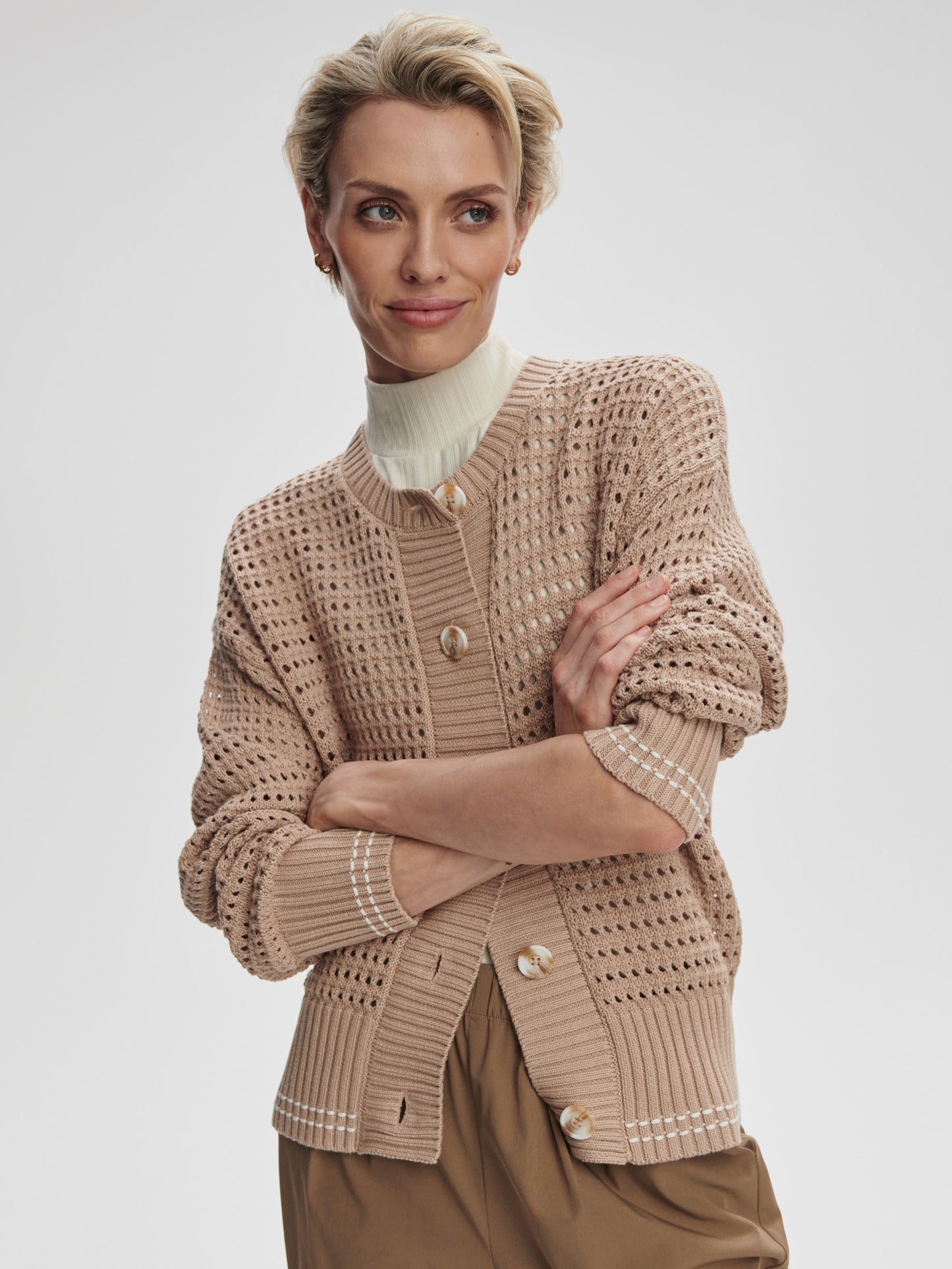 Kris Relaxed Fit Knit Jacket - Light Taupe