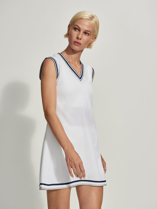 Amanda Court Dress 32.5 - White/ Pearl  Blue