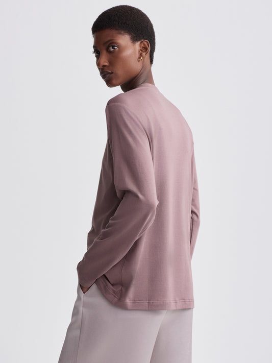 Leah Long Sleeve Boyfriend Tee - Deep Taupe