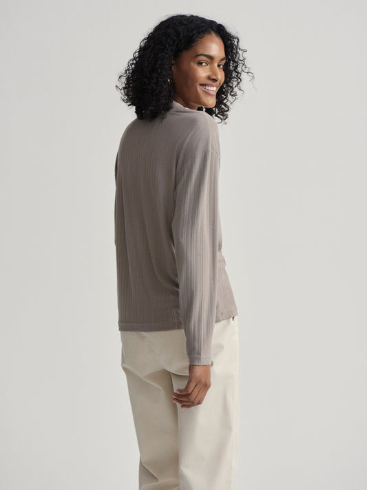 Lottie Long Sleeve Placket Tee - Cinder