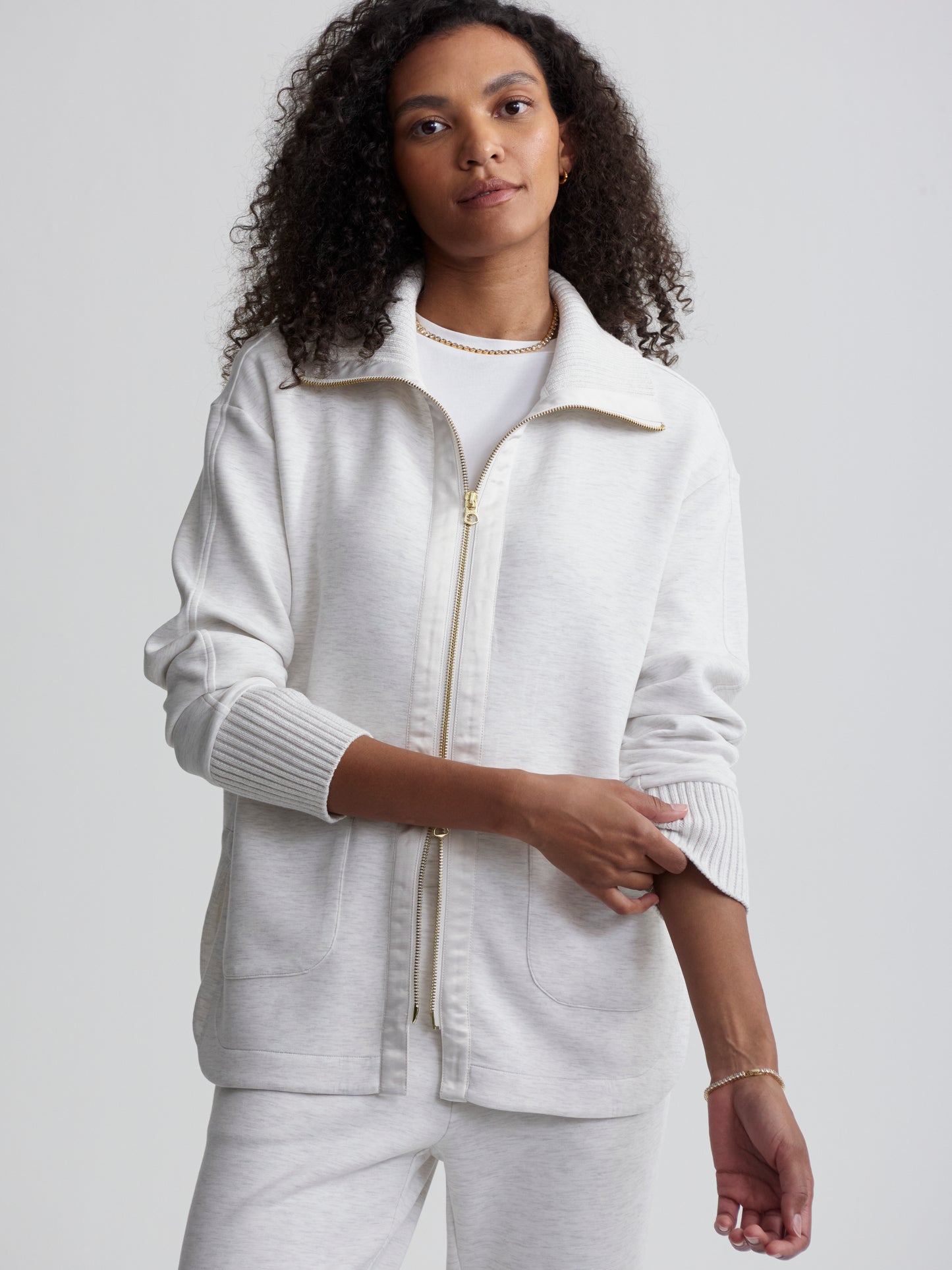 Niamh Zip Through - Ivory Marl