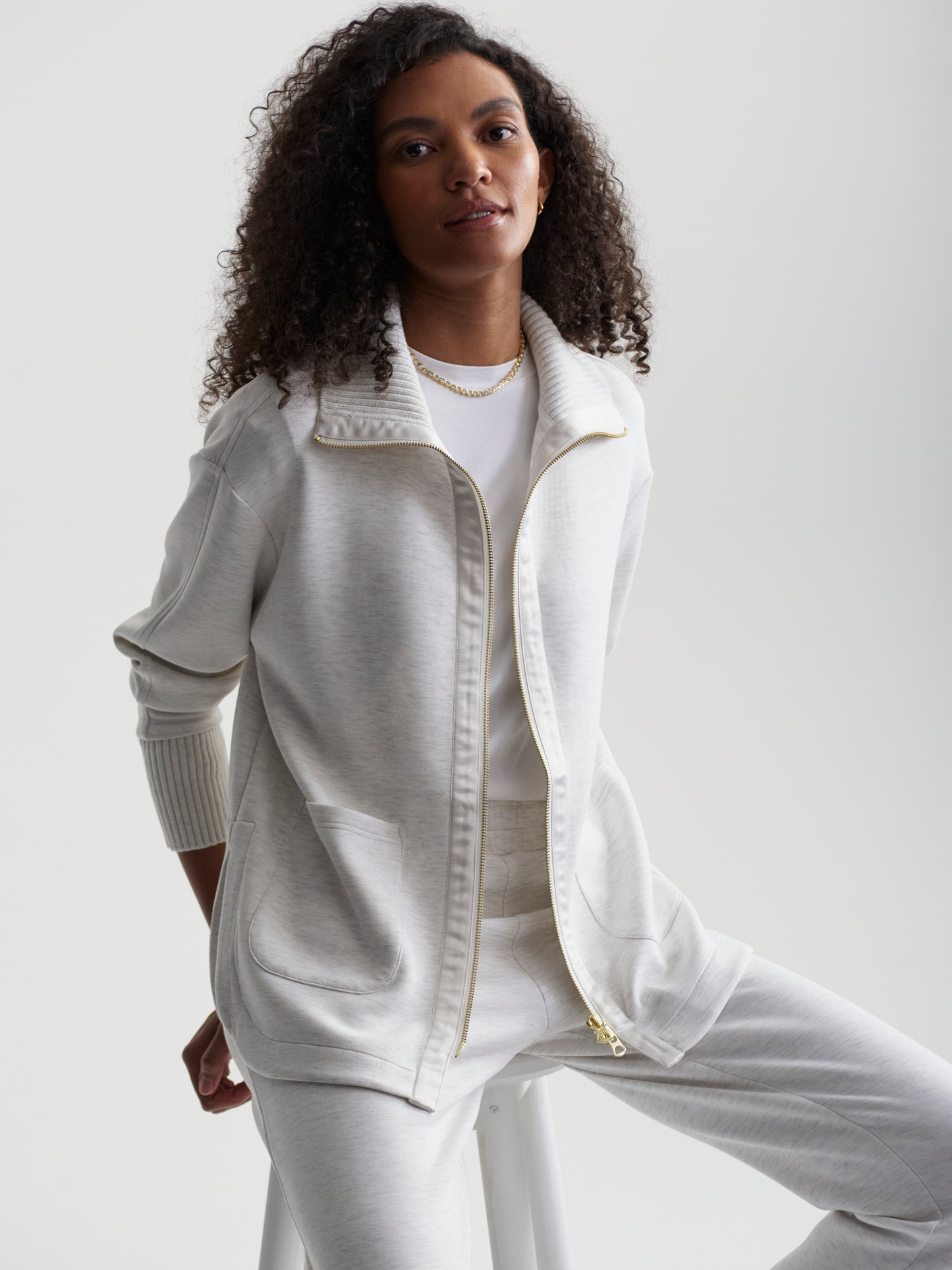 Niamh Zip Through - Ivory Marl