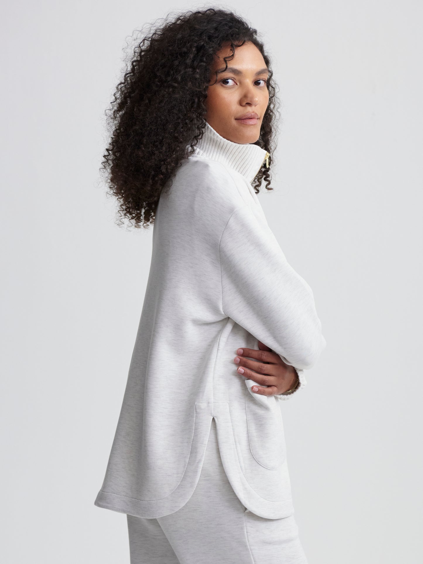 Niamh Zip Through - Ivory Marl