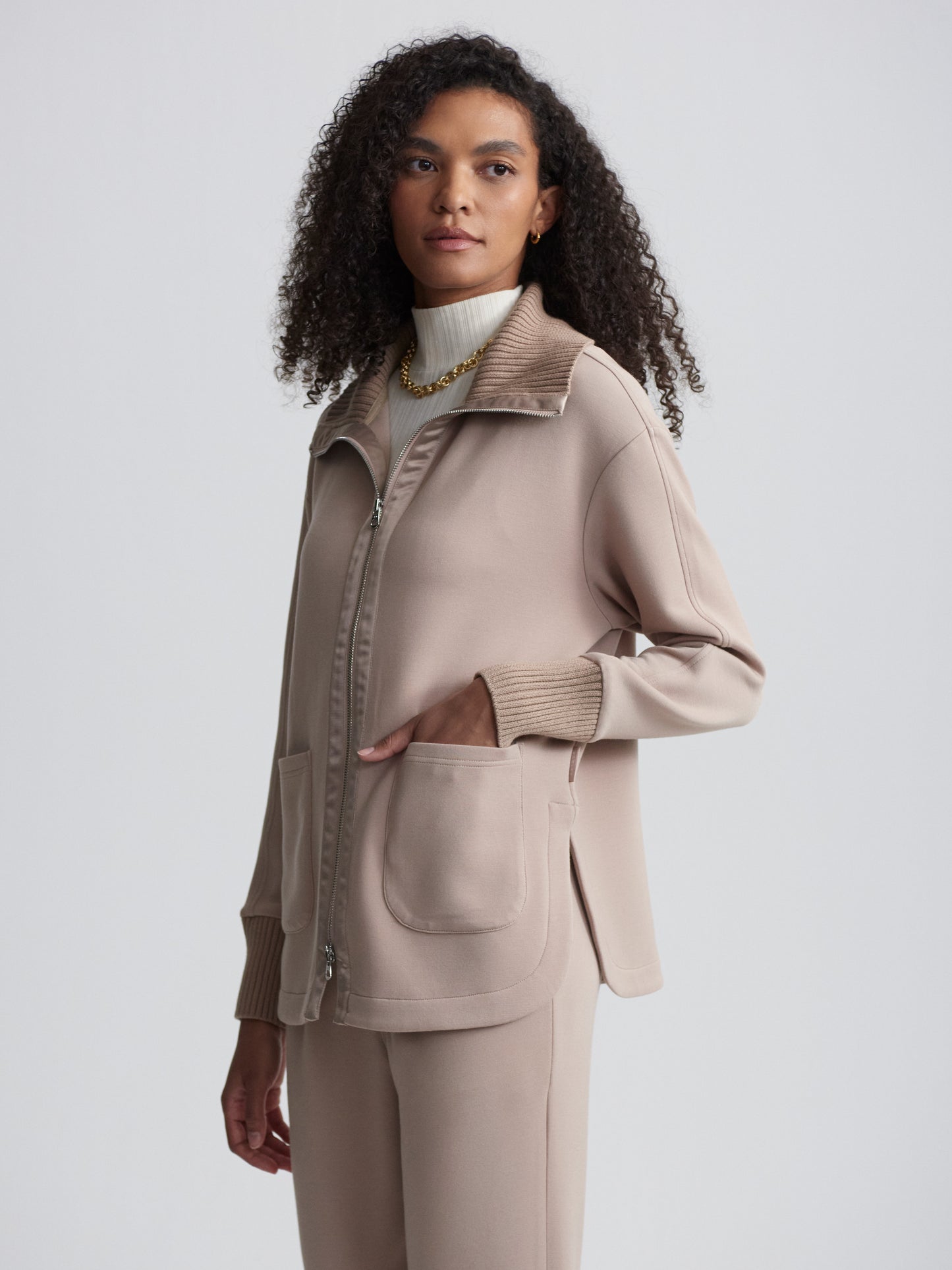Niamh Zip Through - Light Taupe