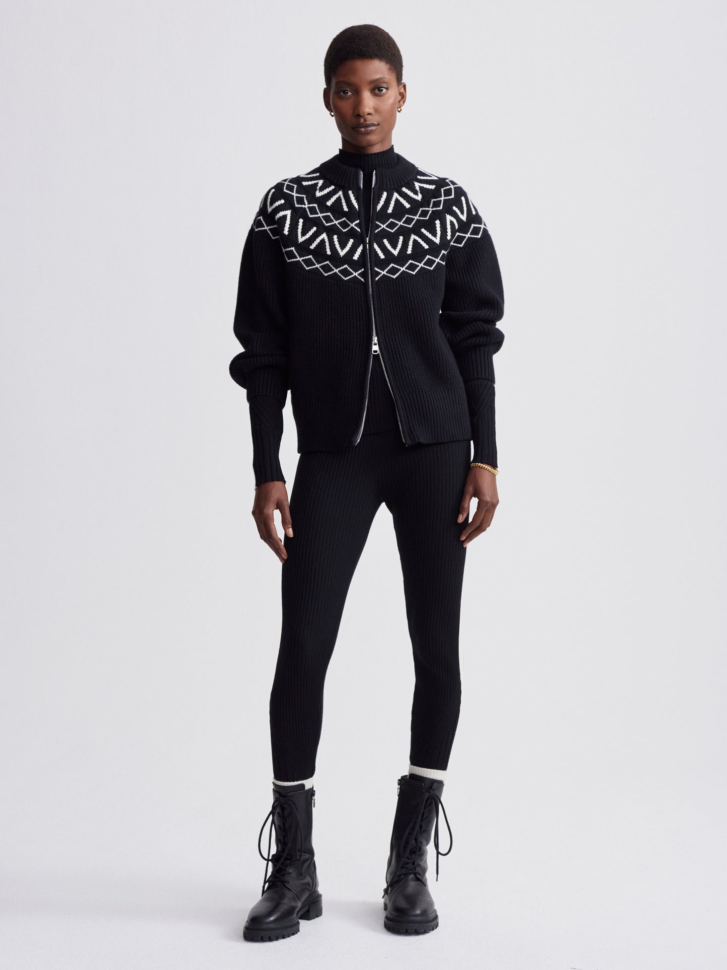 Alys Fair Isle Knit Jacket - Black