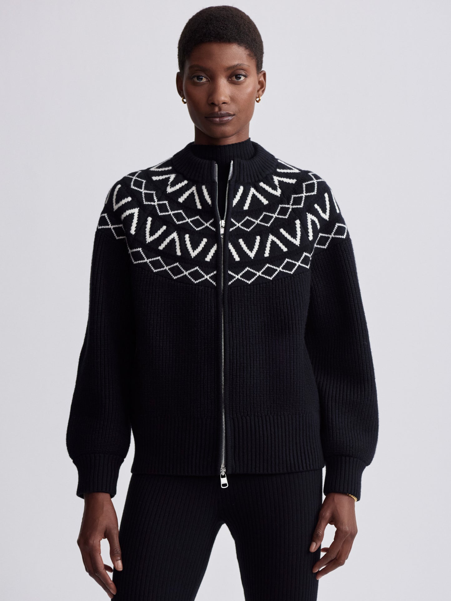 Alys Fair Isle Knit Jacket - Black