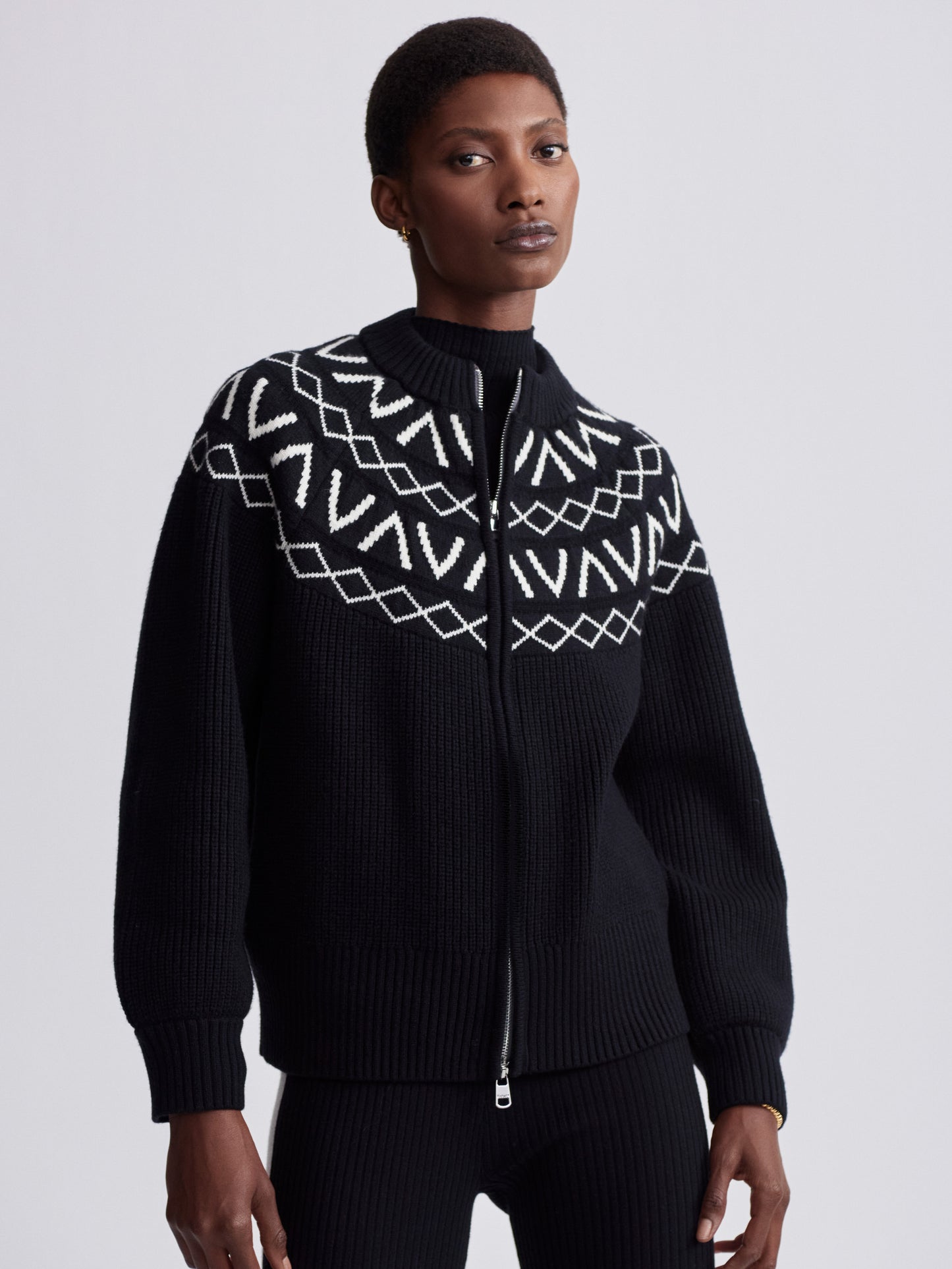 Alys Fair Isle Knit Jacket - Black