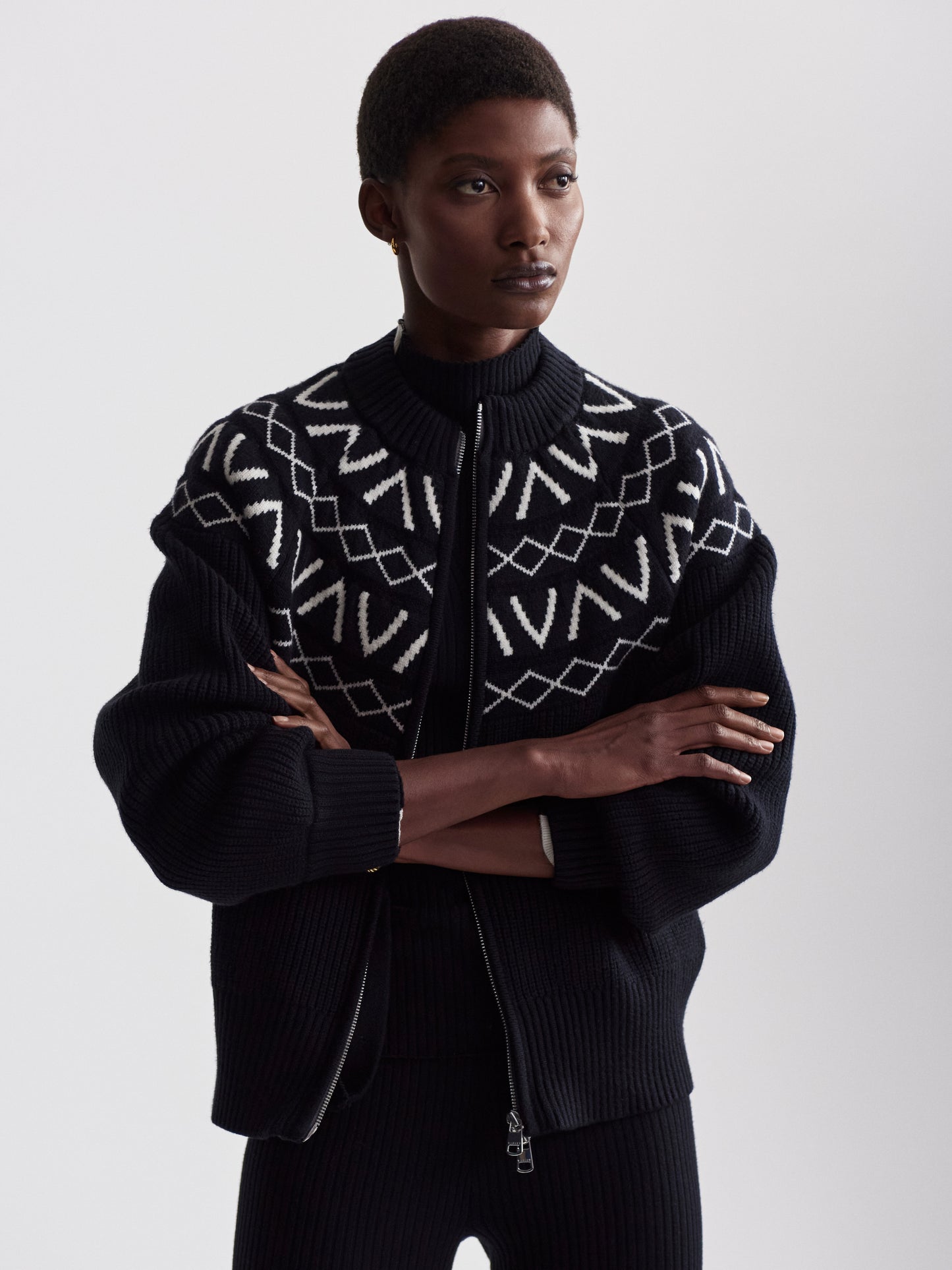 Alys Fair Isle Knit Jacket - Black