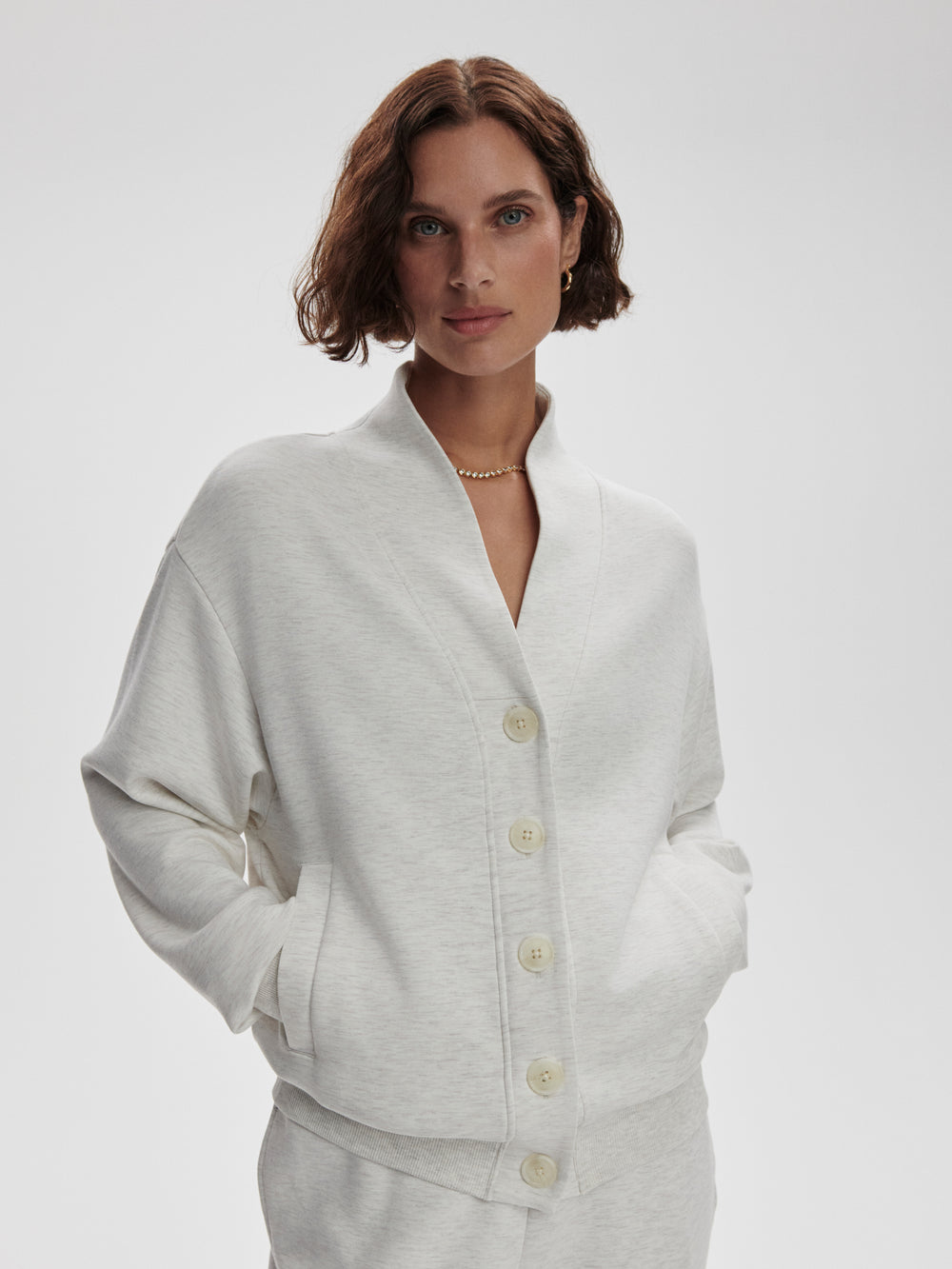 Celeste Button Through Sweat - Ivory Marl