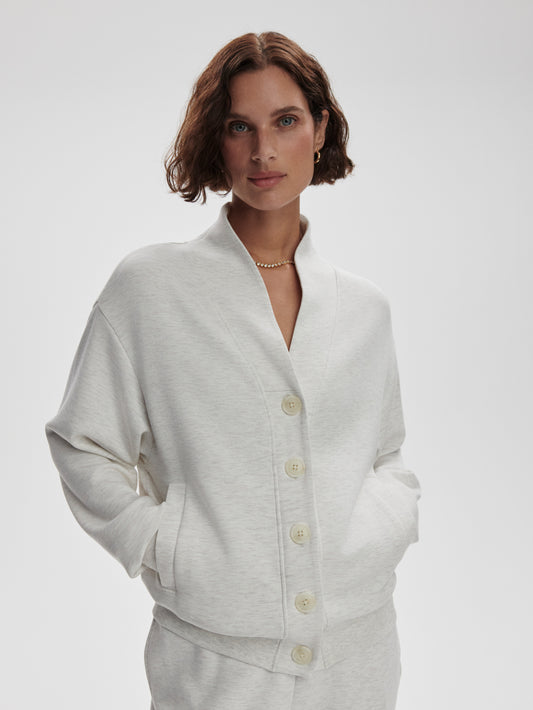 Celeste Button Through Sweat - Ivory Marl