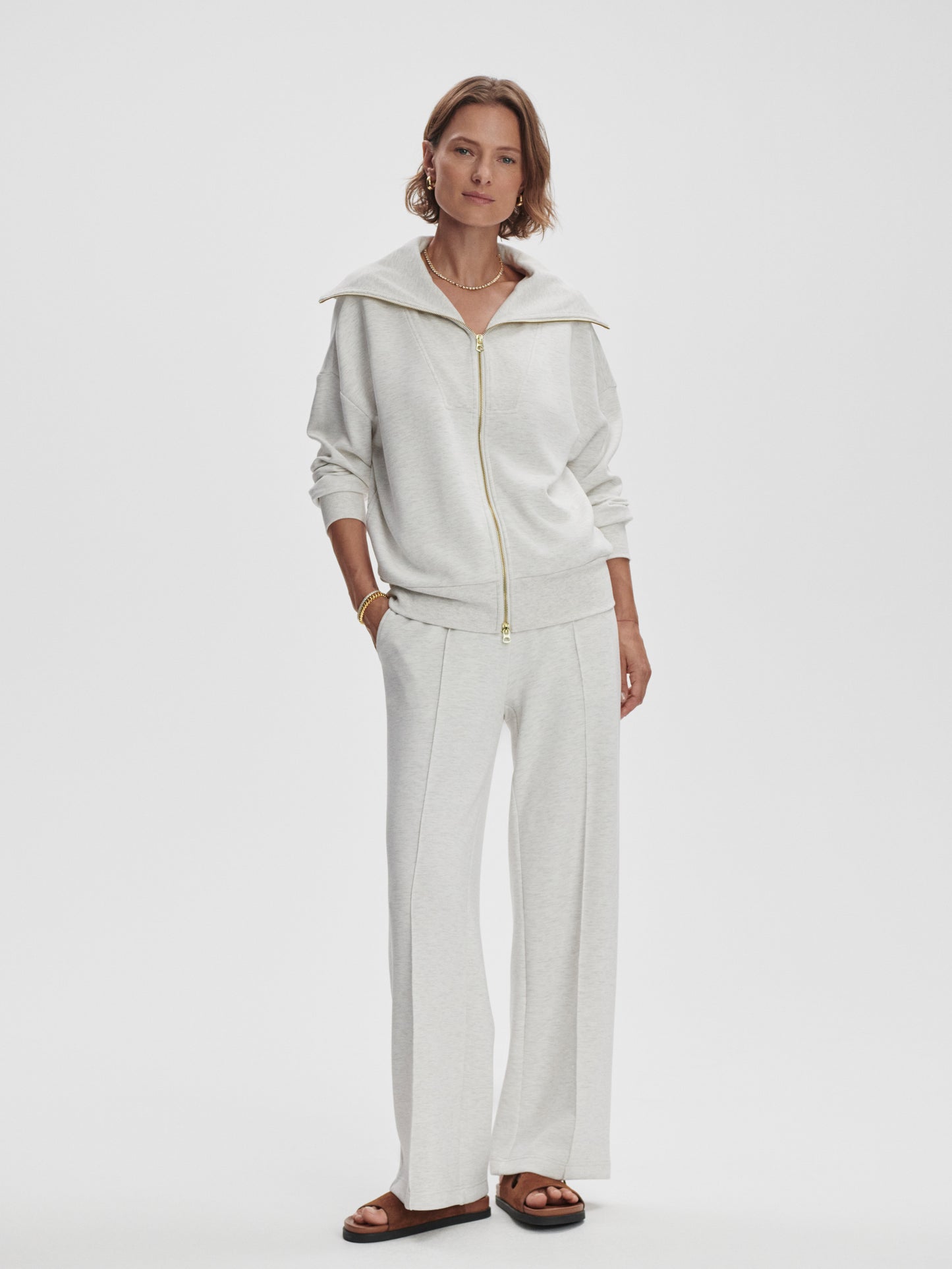 Halley Half Zip Through Sweat - Ivory Marl