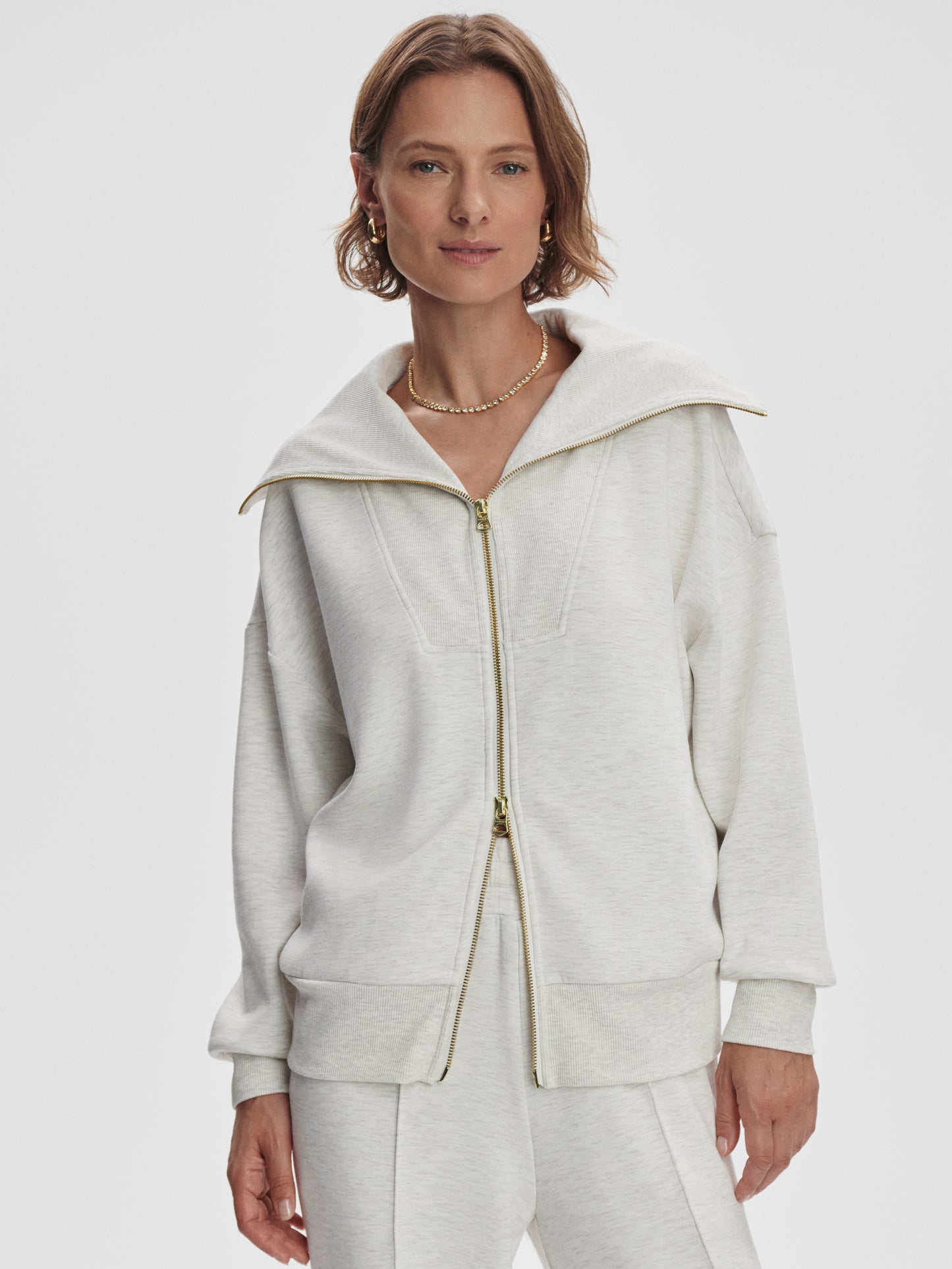 Halley Half Zip Through Sweat - Ivory Marl