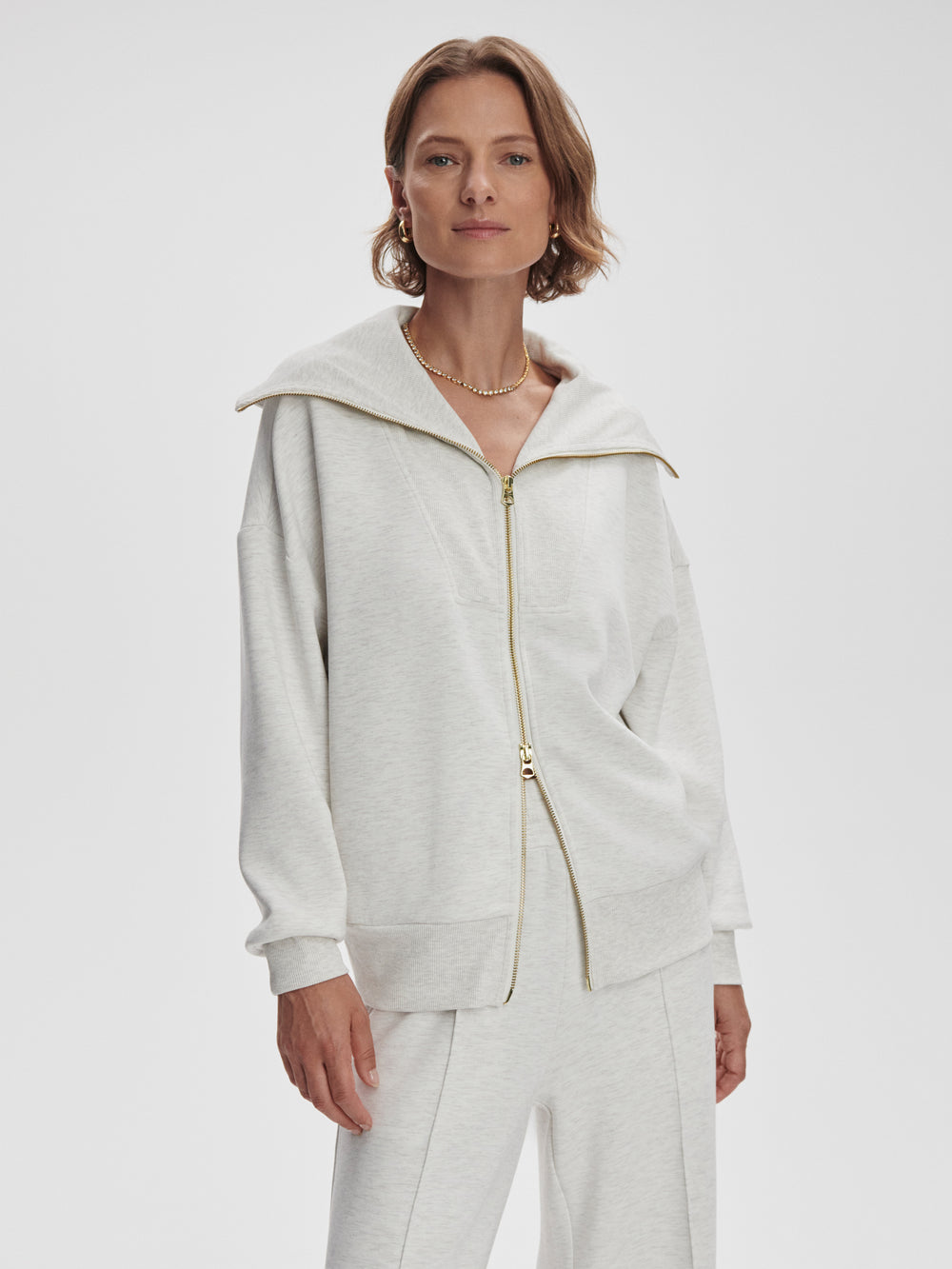 Halley Half Zip Through Sweat - Ivory Marl