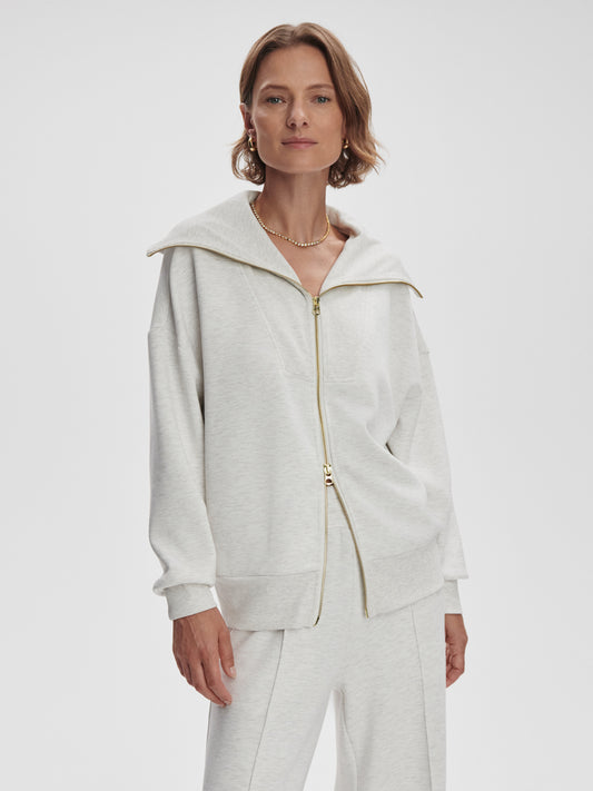 Halley Half Zip Through Sweat - Ivory Marl