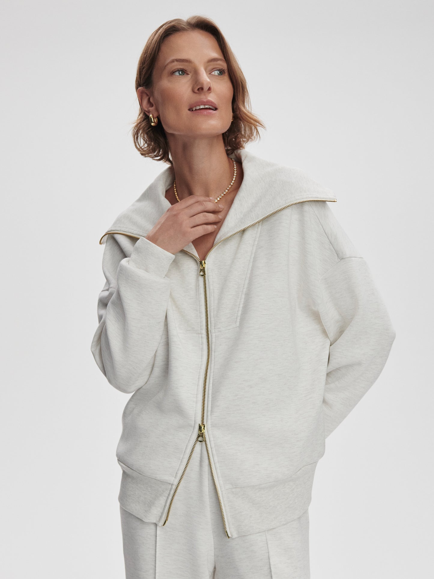 Halley Half Zip Through Sweat - Ivory Marl