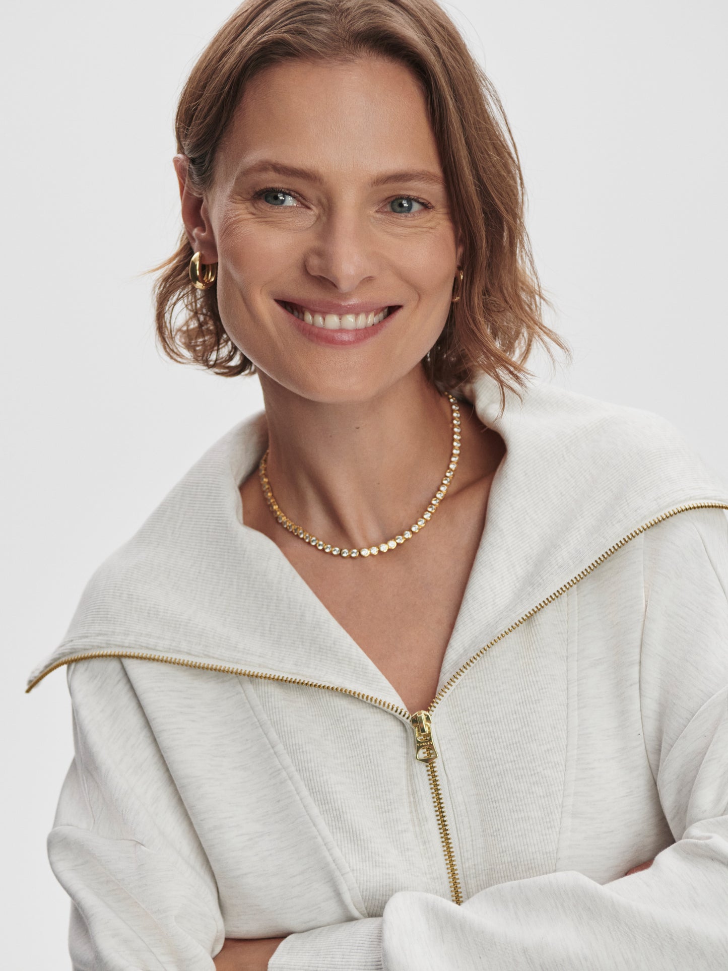 Halley Half Zip Through Sweat - Ivory Marl