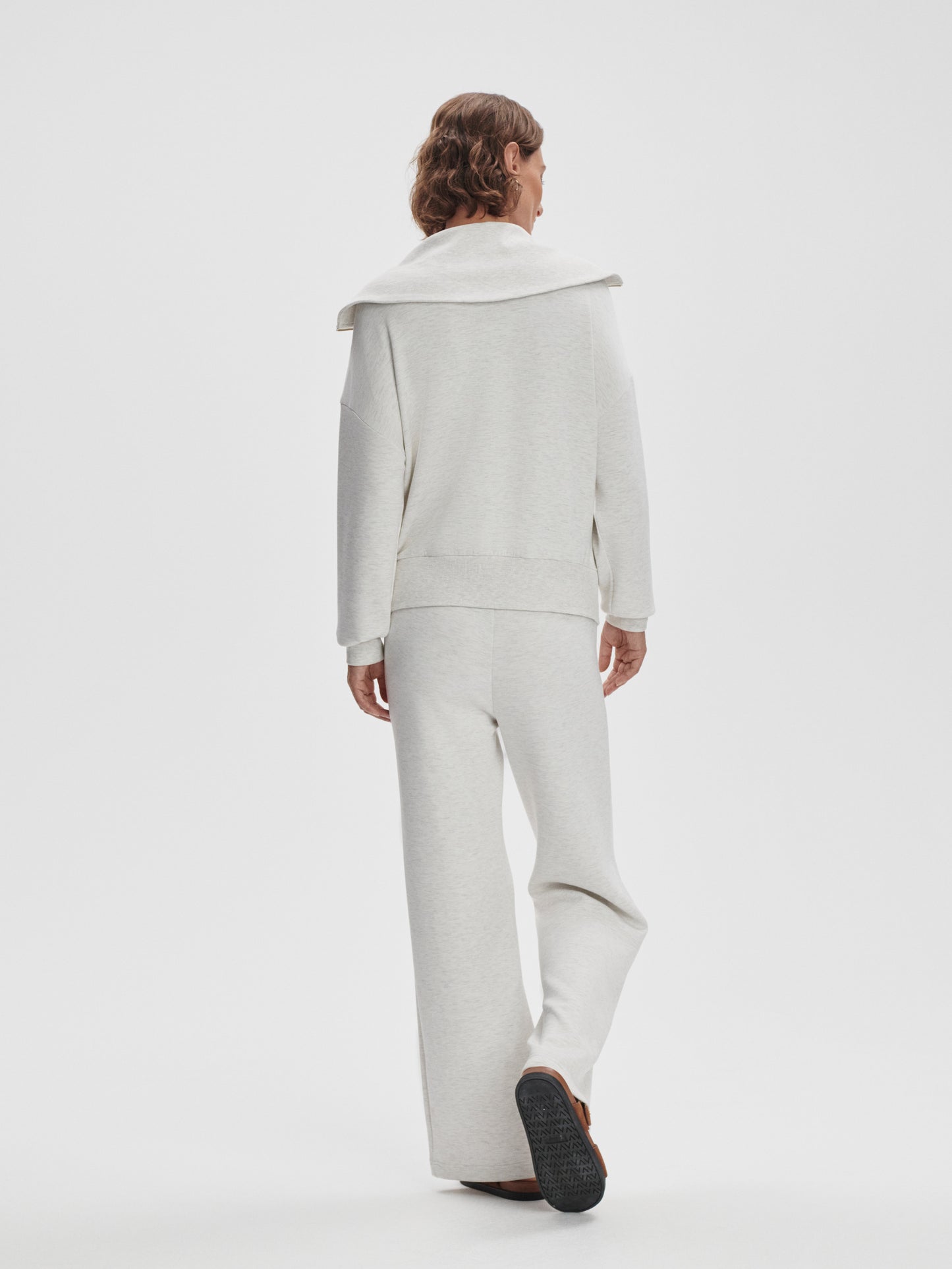 Halley Half Zip Through Sweat - Ivory Marl