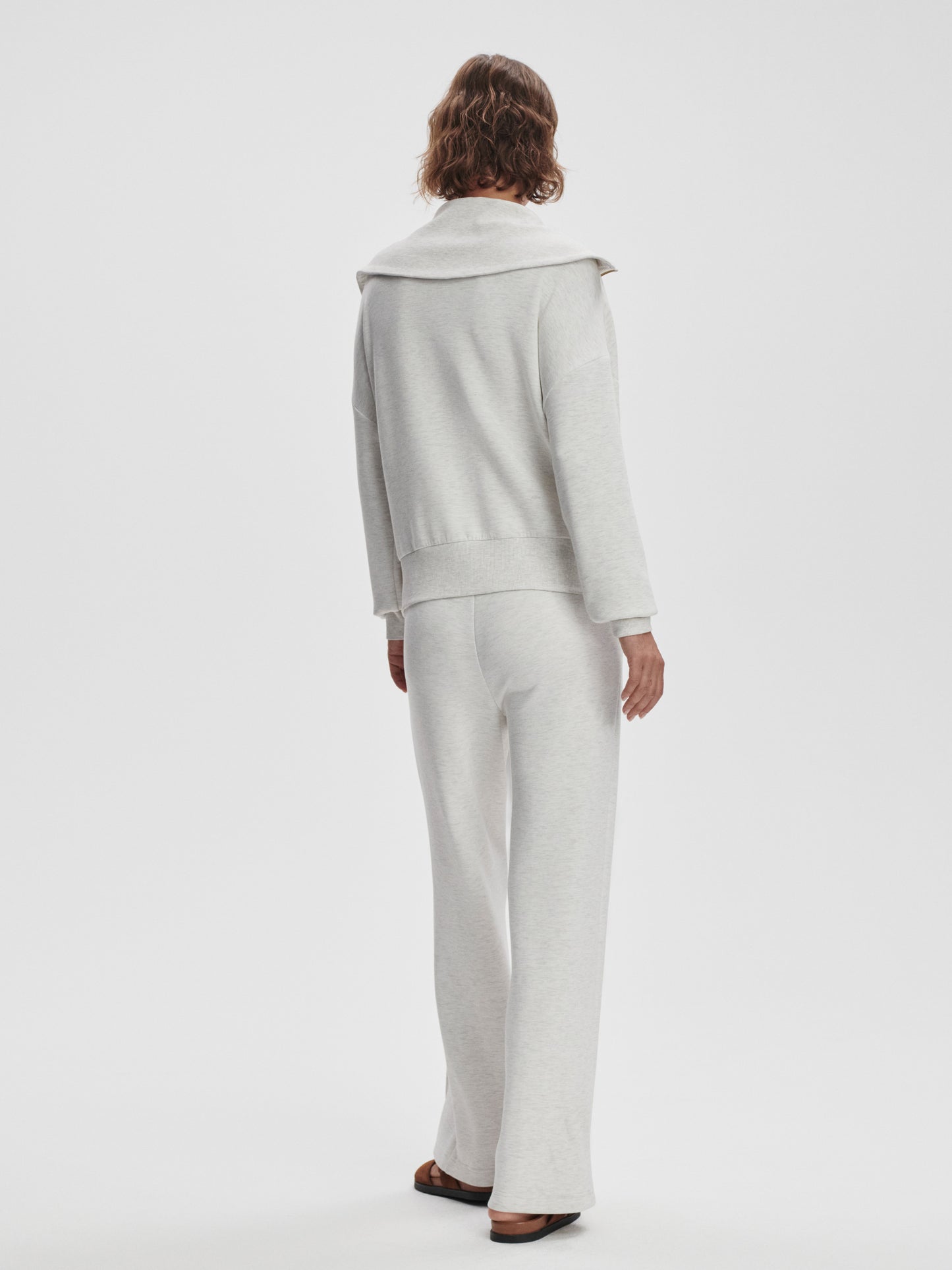 Halley Half Zip Through Sweat - Ivory Marl