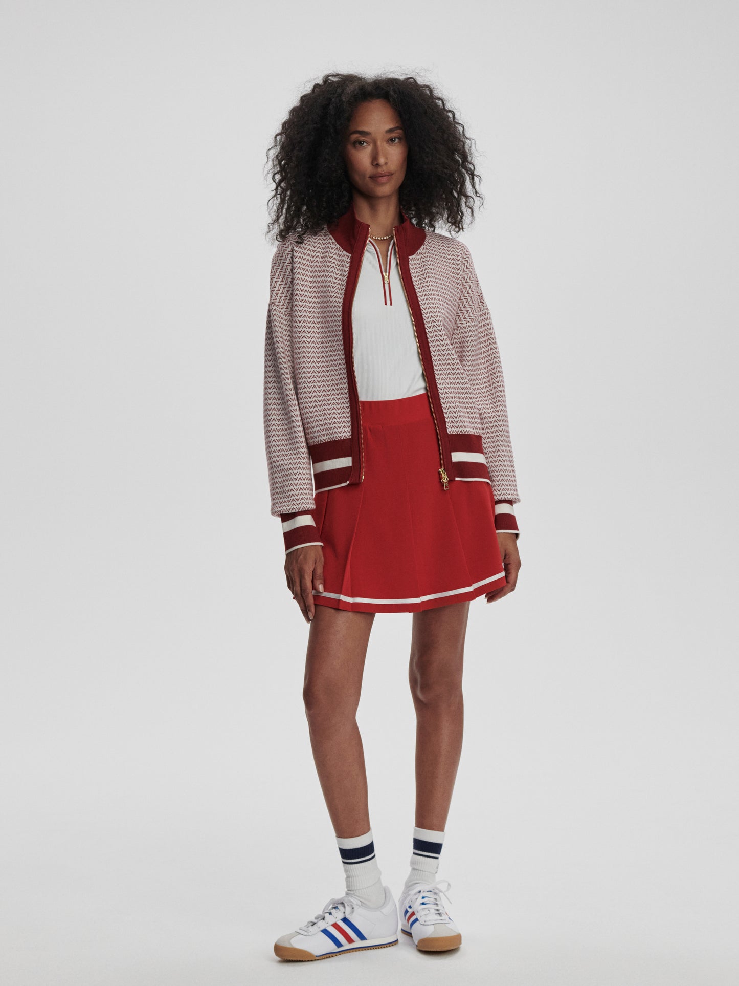 Walter Knit Jacket - Red Dahlia/White
