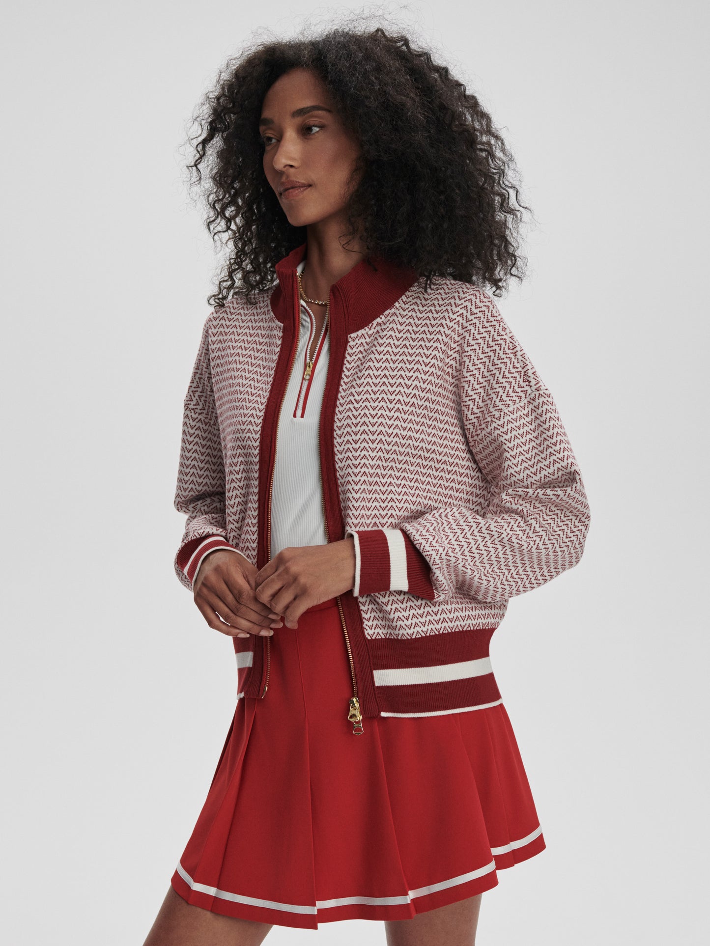 Walter Knit Jacket - Red Dahlia/White