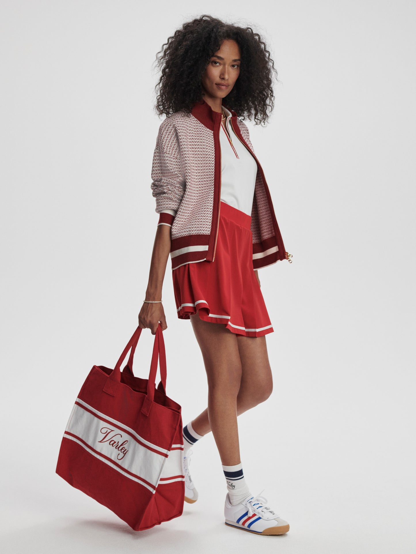 Walter Knit Jacket - Red Dahlia/White