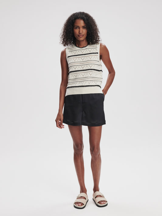 Athena Pointelle Knit Vest - Egret