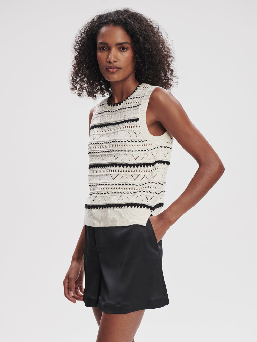 Athena Pointelle Knit Vest - Egret