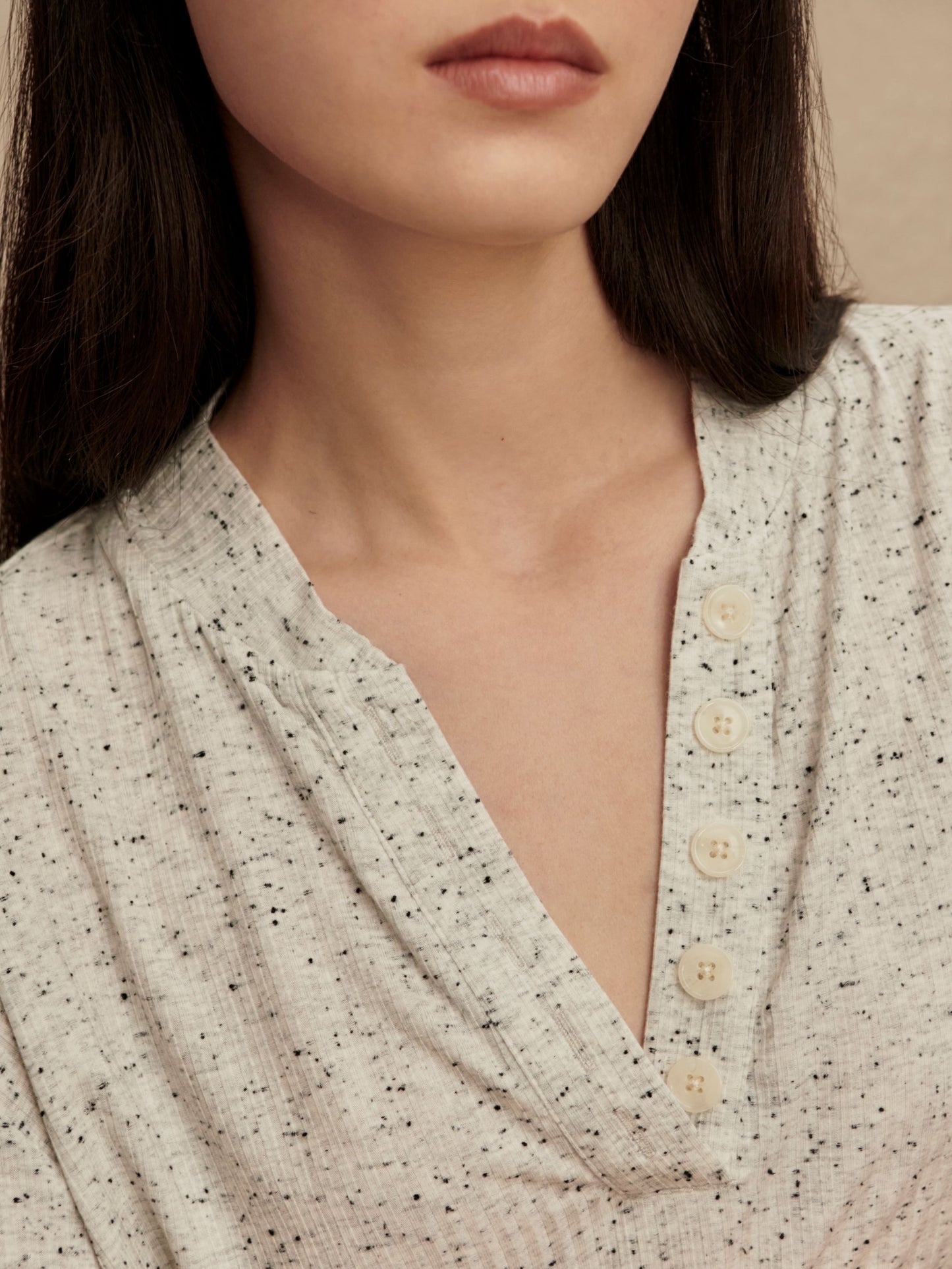 Odette Mock Placket Tee - Egret/Black
