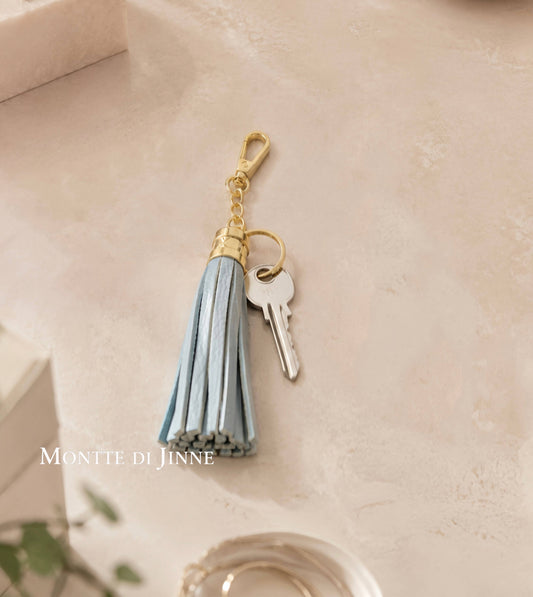 Italian Leather Tassel Keyring & Bag Charm: CLOUD BLUE