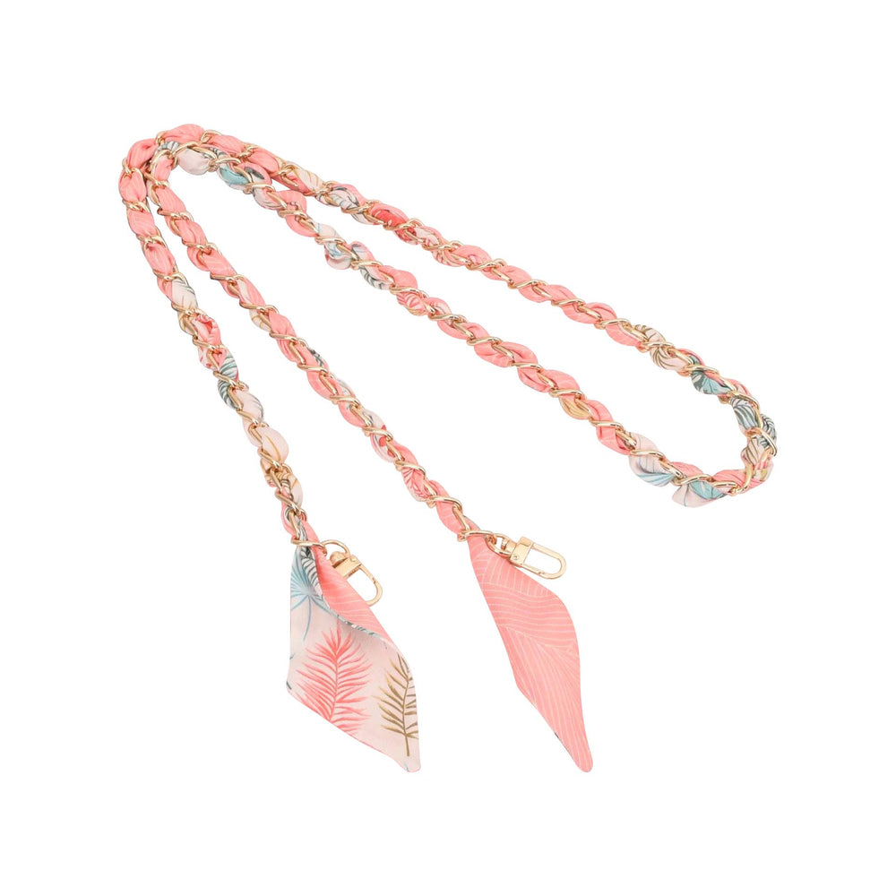 Gold Phone Chain with Scarf Pink Palm - Long: Pink Palm