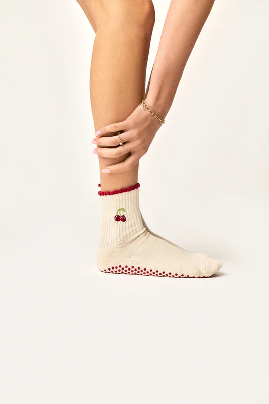 Cherry Crew Pilates Grip Sock - Red
