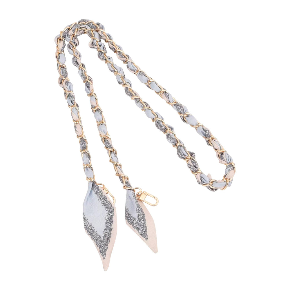 Gold Phone Chain with Scarf Blue Cream - Long: Blue White