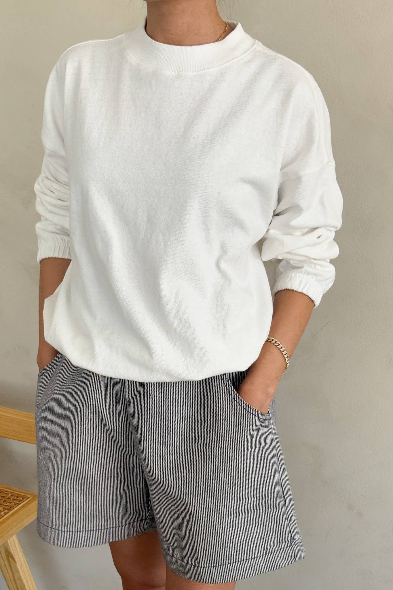 Daisy Long Sleeve Top: White Cotton