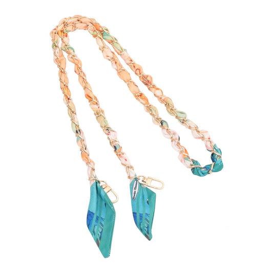 Gold Phone Chain with Scarf Orange Blue - Long: Orange Blue