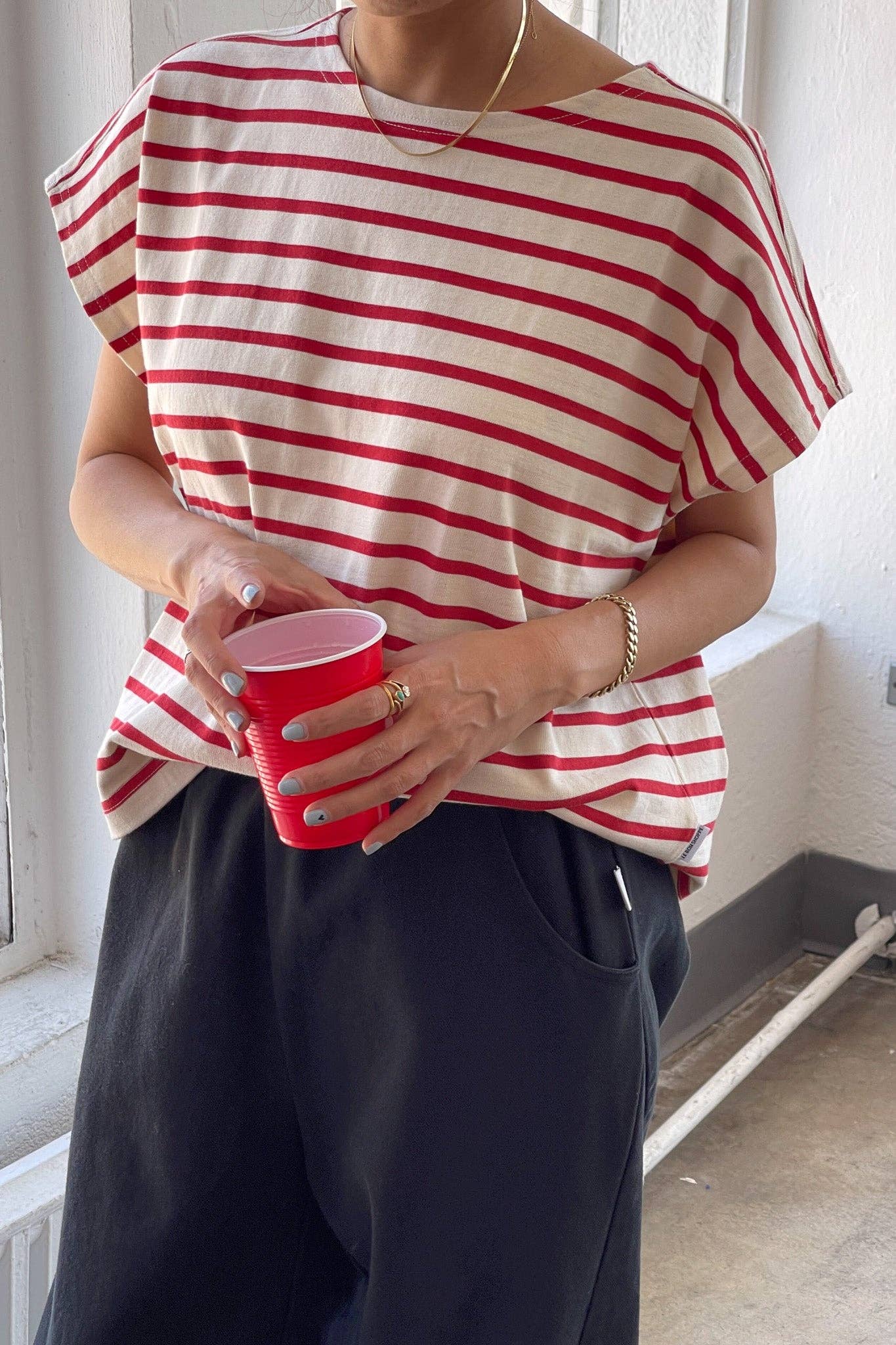 Manon Tee - Red Stripe on Cream