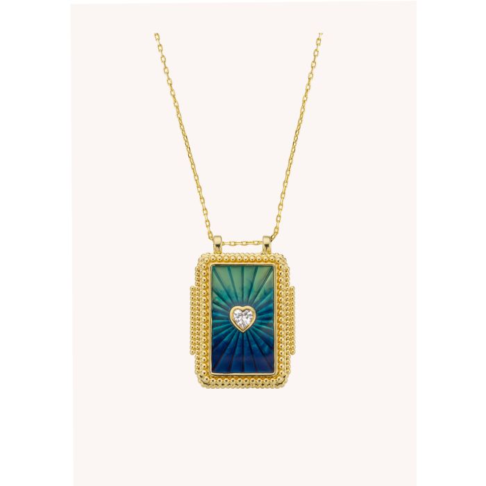 Blue Rainbow Heart Twice Boheme Necklace - Gold Plated