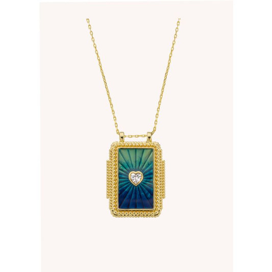Blue Rainbow Heart Twice Boheme Necklace - Gold Plated