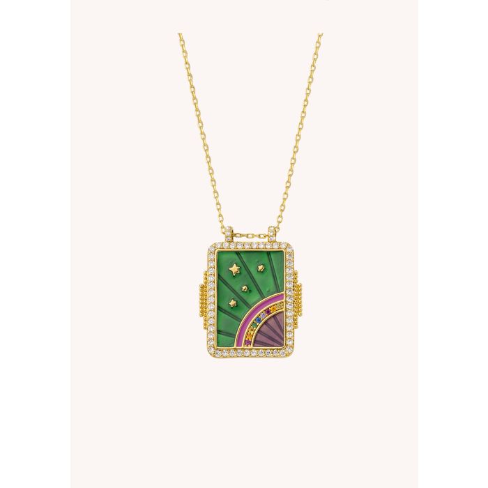 Green Rainbow Boheme Necklace - Gold Plated