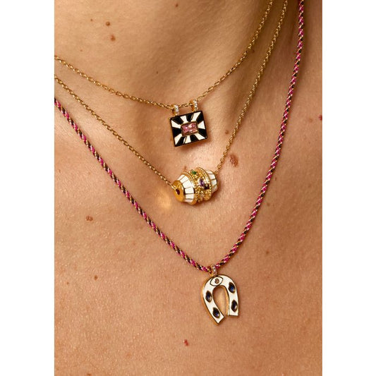 White Mini Horsehoe Necklace - Gold Plated