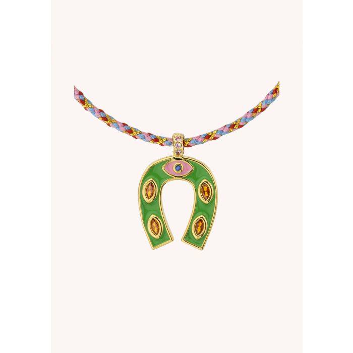 Green Mini Horsehoe Necklace - Gold Plated
