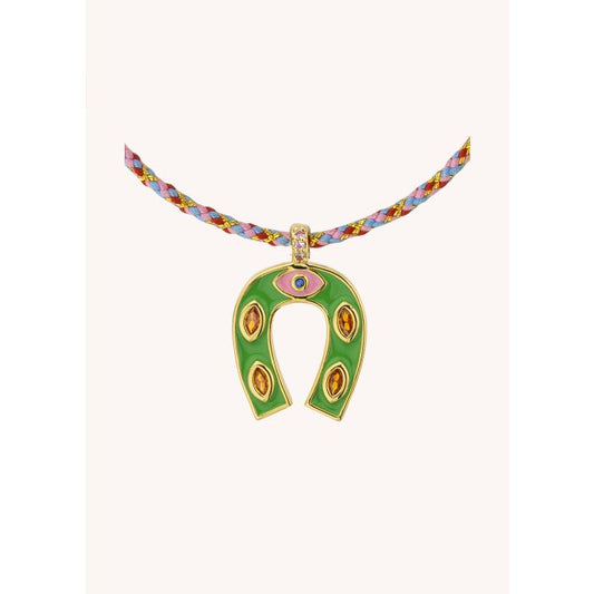 Green Mini Horsehoe Necklace - Gold Plated