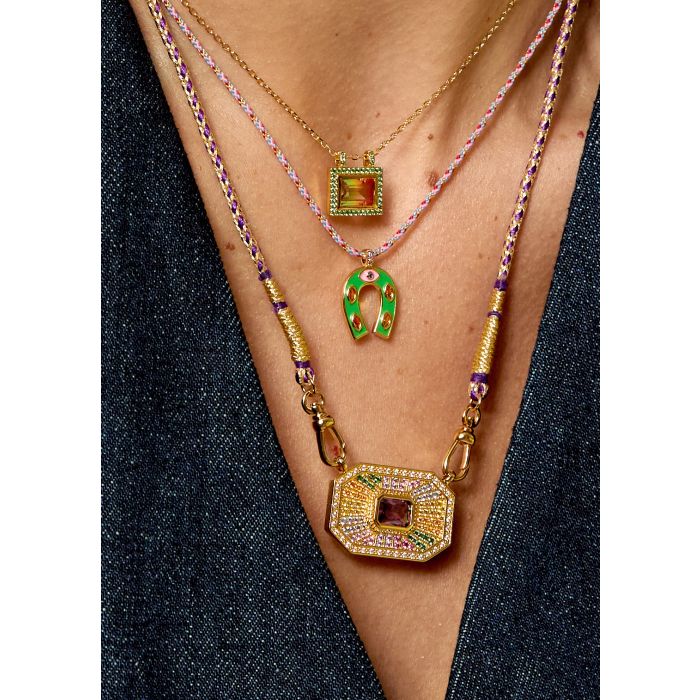 Green Mini Horsehoe Necklace - Gold Plated
