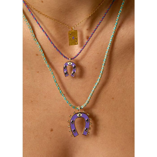 Purple Mini Horsehoe Necklace - Gold Plated