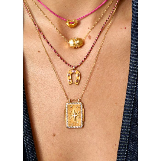 Orange Mini Horsehoe Necklace - Gold Plated