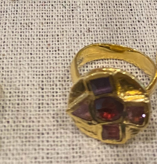 Vermeil Cross Ring with Pink Sapphires and Ruby