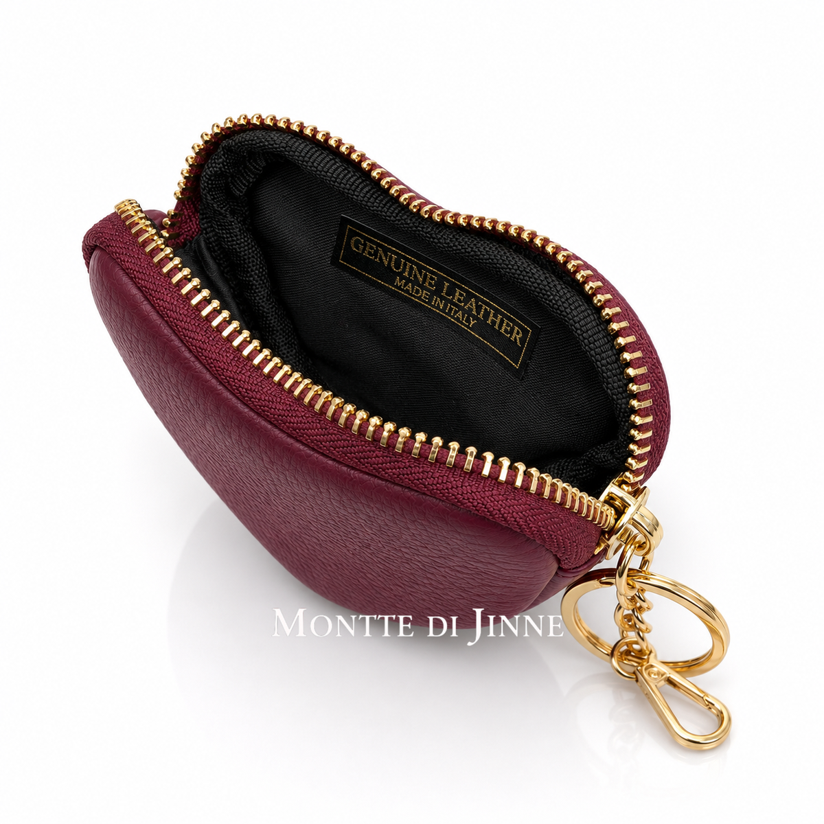 Italian Leather Heart Coin Purse Keyring - Red