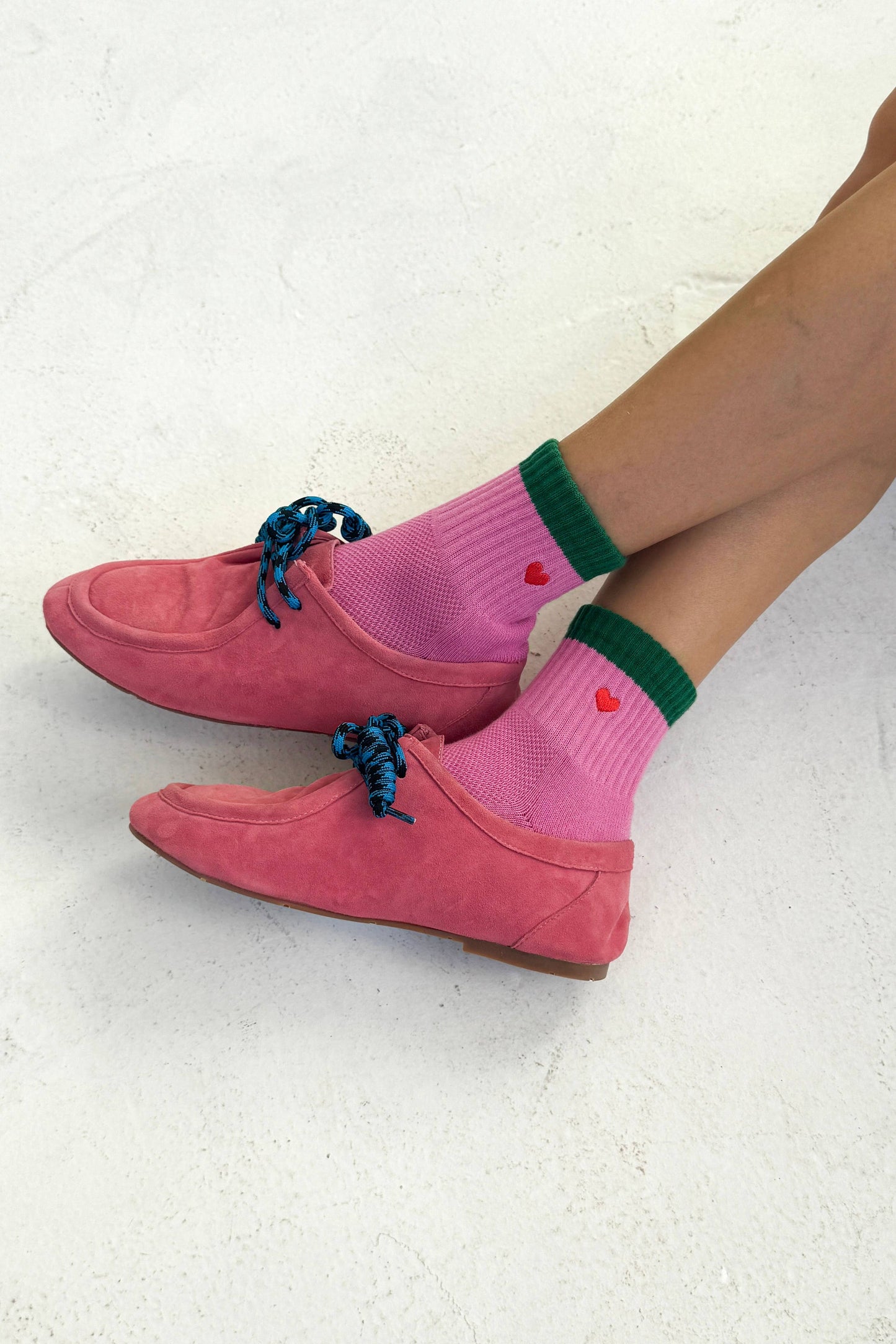 Embroidered Color Block Girlfriend Socks - Rose Green and Heart