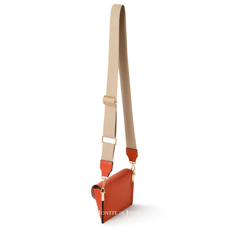 Italian Leather Crossbody Bag with Canvas Strap: Denim Blue